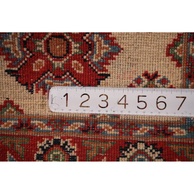 Geometric Kazak Oriental Foyer Rug Hand-Knotted Beige Wool Carpet - 2'0" x 3'0"