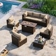 preview thumbnail 110 of 179, AOXUN Fire Pit Conversation Set Rattan Sofa Set Outdoor Furniture With Cushions Brown-Khaki - 8-Piece