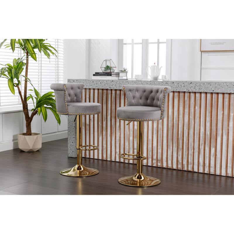 Set of 2 Adjustable Counter Height Swivel Bar Stools with Footrest