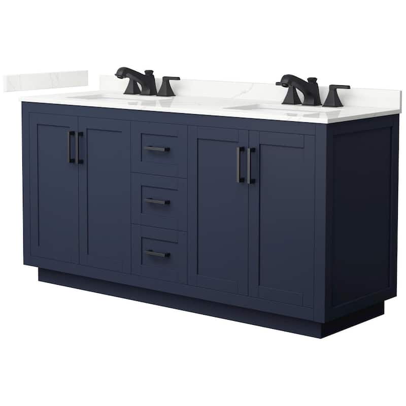 Wyndham Collection WCF292966D-QTZ-US3MXX Miranda 66" Free Standing - Dark Blue / Giotto Quartz Top / Matte Black