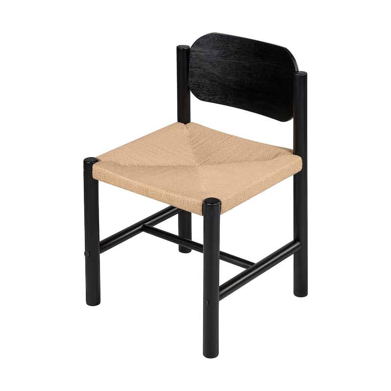 Wooden Dining Chair Set of 2, Ergonomic Kitchen & Dining Room Chairs, Armless Side Chairs with Paper Rope Weave Seat