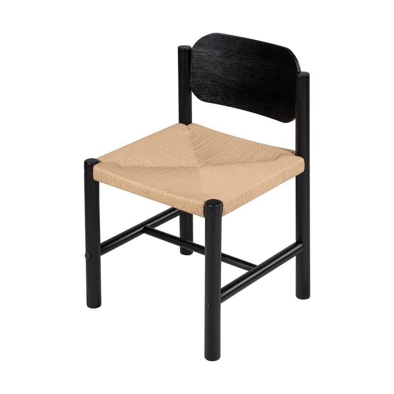 Wooden Dining Chairs with Rope Weave Seat, Modern Armless Kitchen Chairs Farmhouse Accent Chairs, Set of 2