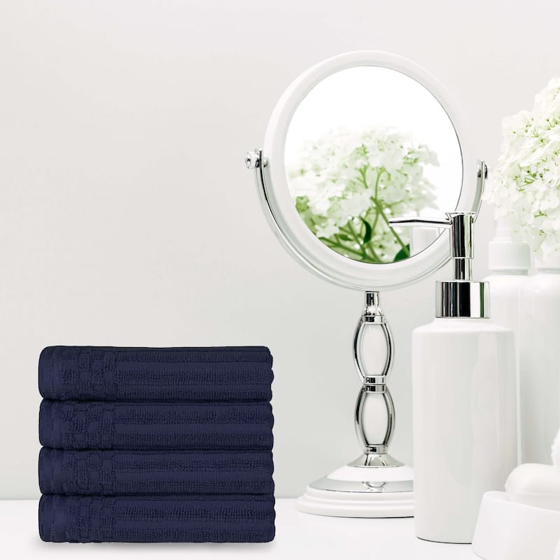 Superior Soho Ribbed Cotton Hand Towel Set of 4 - Navy Blue
