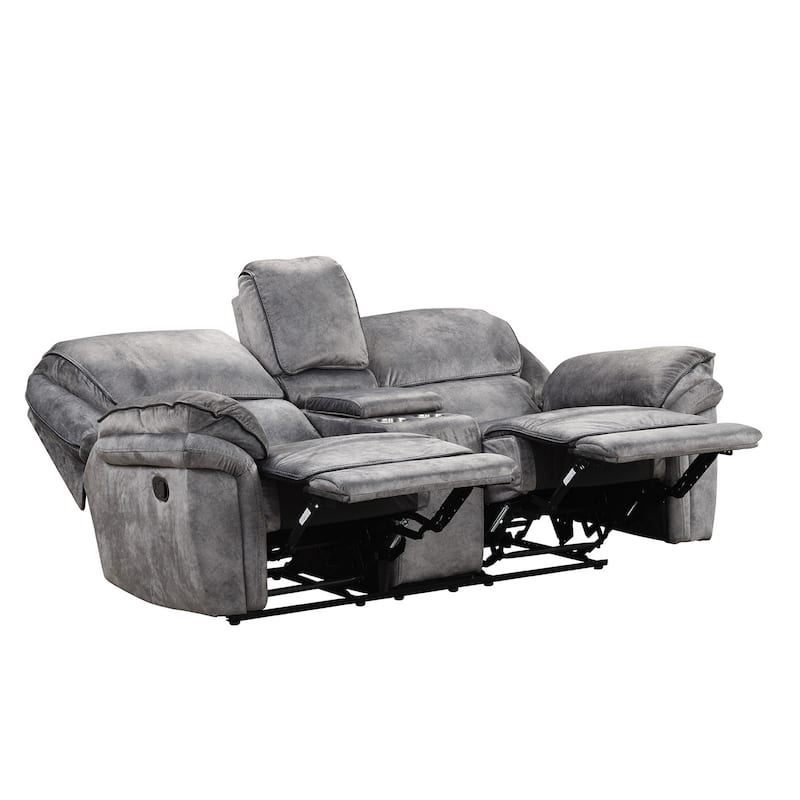 Arisa 3pc Sofa, Loveseat, Chair Manual Recliner Set, Gray Faux Leather