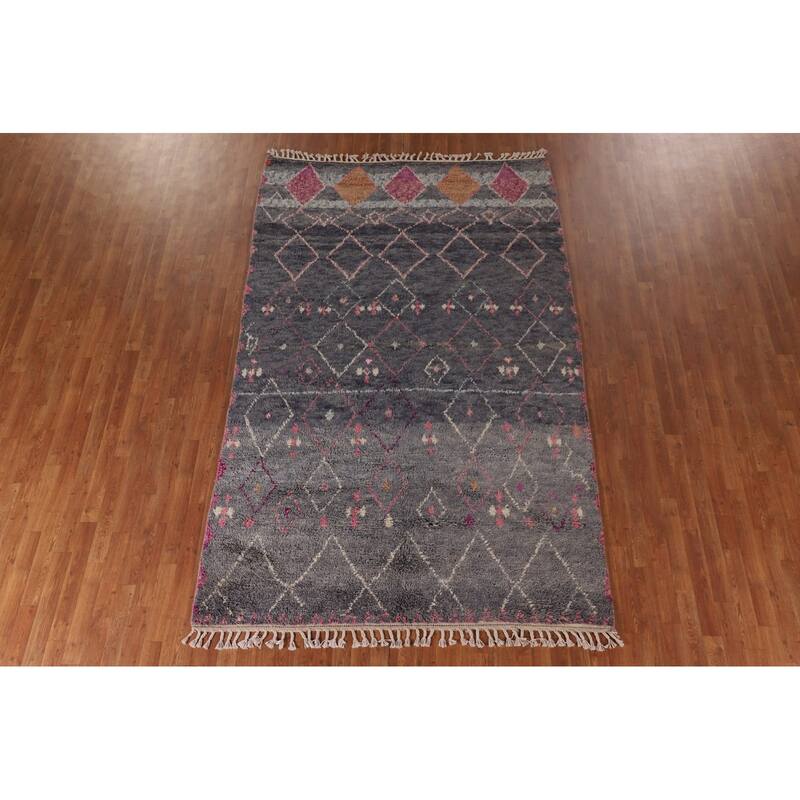 Plush Moroccan Area Rug Handmade Wool Carpet - 6'2" x 9'11"