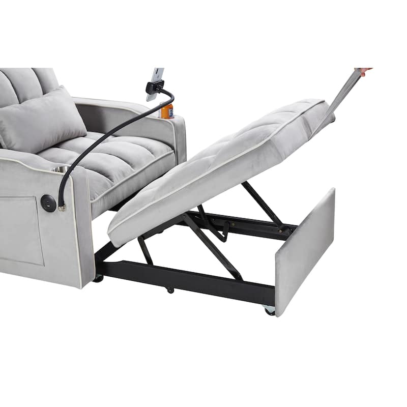 Velvet Single Convertible Sofa Bed with USB Charging Port