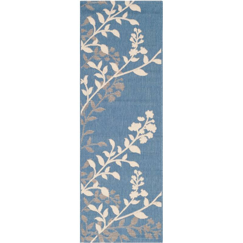 SAFAVIEH Courtyard Luann Botanical Indoor/ Outdoor Waterproof Patio Backyard Rug - 2'3" x 6'7" Runner - Blue/Beige