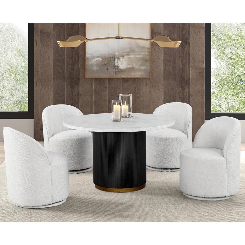 Furniture of America Torin Modern 5-Piece White Marble Top Round Dining Set with Swivel Chairs - Black & White