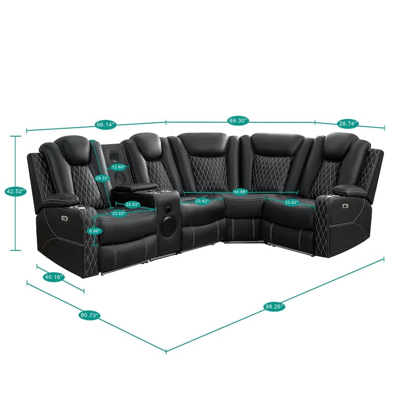Premium Air Leather Home Theater Loveseat with LED Lights, Recliner with Built-in Speakers & Wireless Charging