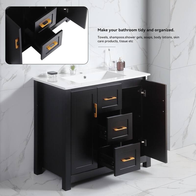 36" Bathroom Vanity with Undermount Single Sink and 2 Doors and 3 Drawers - 36''