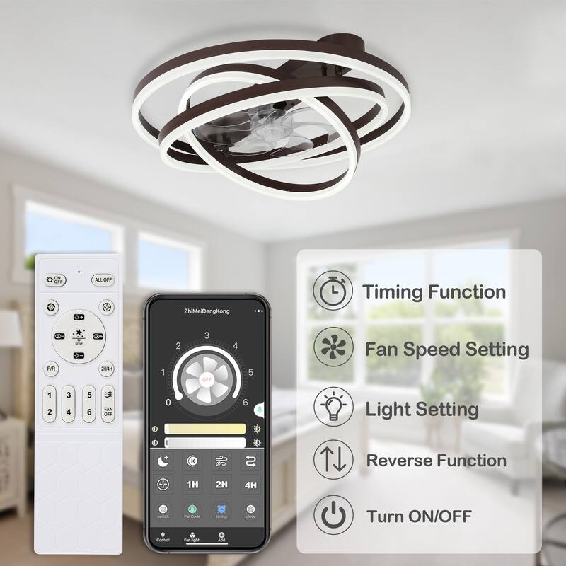 Bella Depot 24 Inch Modern Flush Mount Ceiling Fan with Dimmable Light, 6-Speed DIY Shade with Remote and APP Control - 23.6"