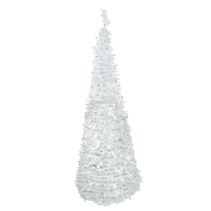 6ft Lighted White Tinsel Pop-Up Artificial Christmas Tree Blue Lights - 6'