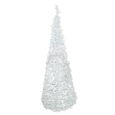 6ft Lighted White Tinsel Pop-Up Artificial Christmas Tree Blue Lights - 6'