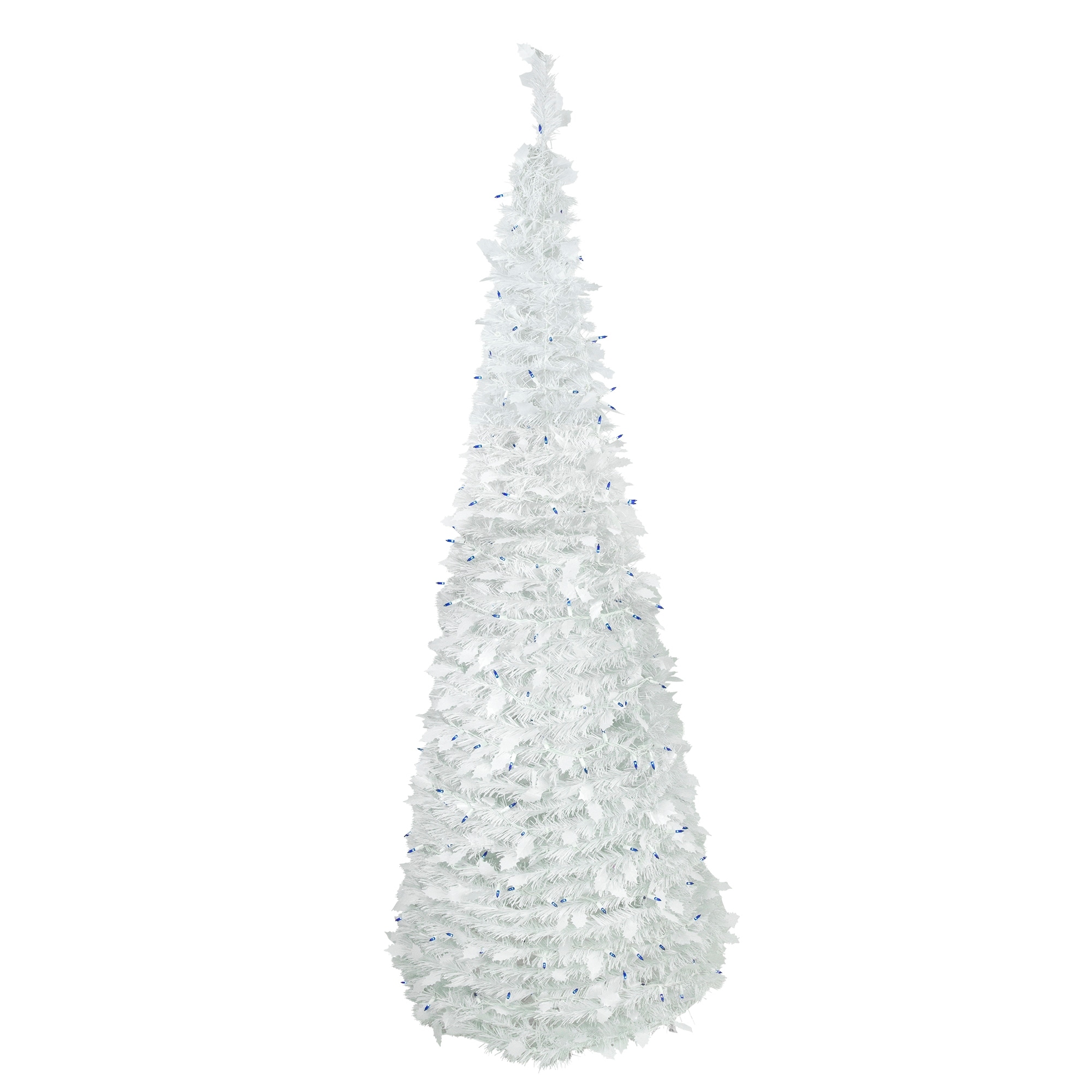 6ft Lighted White Tinsel Pop-Up Artificial Christmas Tree Blue Lights - 6'