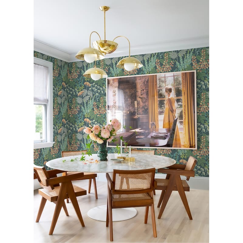 A-Street Prints Brie Teal Forest Flowers Wallpaper