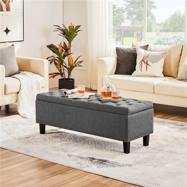 Yaheetech Ottoman with Storage 50 Inch Entryway Bench Dark Gray 49 inchx17.3 inchx17.7 inch Size Dark Grey