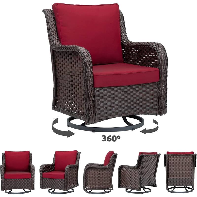 3 Pieces Outdoor Swivel Wicker Glider Patio Chairs with Table Set