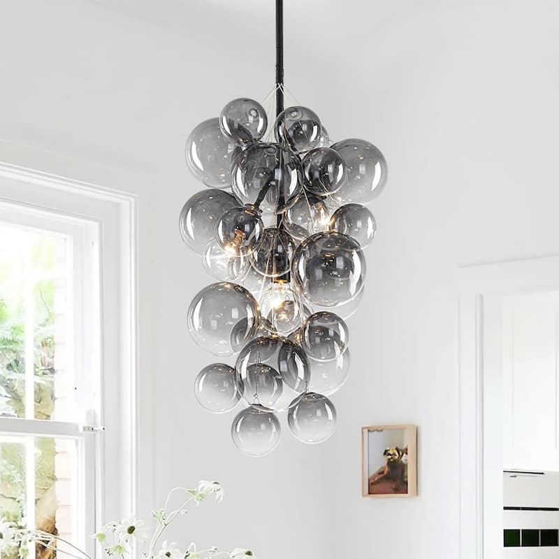 Creative 3-Light Cluster Clear Glass Bubble Chandelier For Dining Room - 15.7 in - Black & Gray