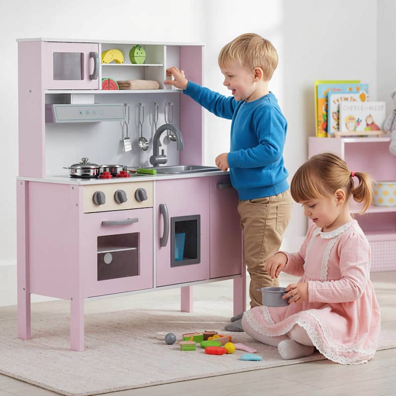 Costway Kids Kitchen Playset Wooden Pretend Play Chef Toy with - See Details