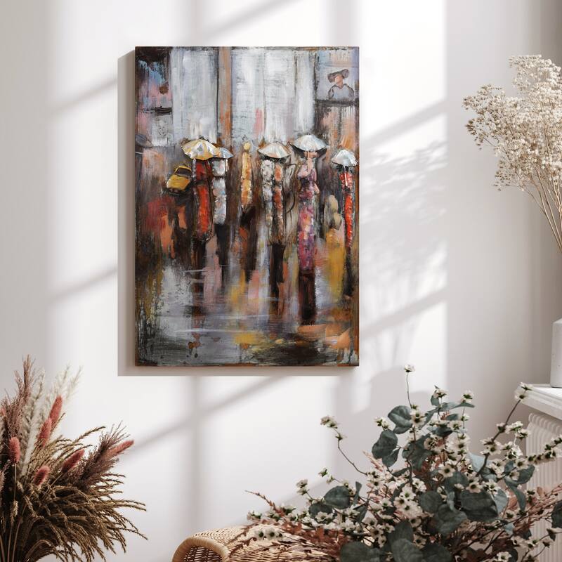 "Paris Rain" Wall Sculpture Mixed Media Iron Hand Painted Dimensional Wall Art