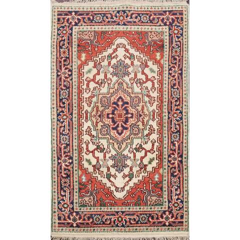 Geometric Ivory Heriz Serapi Oriental Area Rug Wool Hand-Knotted - 3'0" x 5'1"