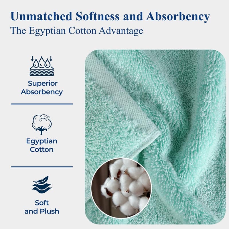 Superior Egyptian Cotton 8 Piece Towel Set Ultra Plush & Absorbent Bath, Hand & Face Towels, Heavyweight Spa Quality