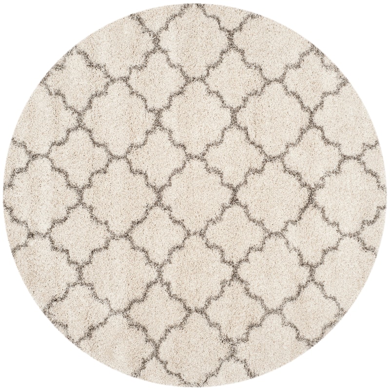 SAFAVIEH Hudson Shag Jeryl Glam Trellis 2-inch Area Rug - 9' Round - Ivory/Grey