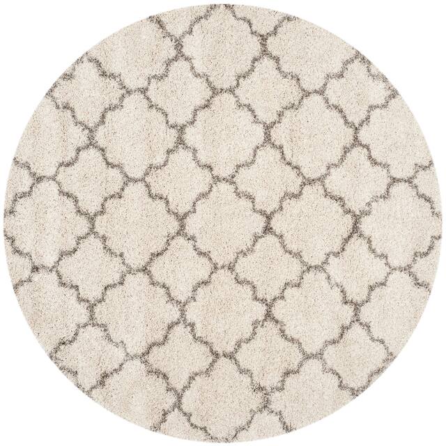 SAFAVIEH Hudson Shag Vitchka Glam Trellis 2-inch Area Rug - 11' x 11' Round - Ivory/Grey