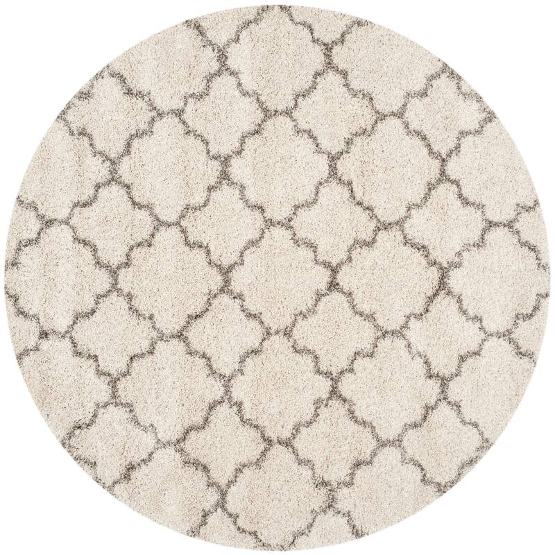 SAFAVIEH Hudson Shag Vitchka Glam Trellis 2-inch Area Rug - 8' x 8' Round - Ivory/Grey