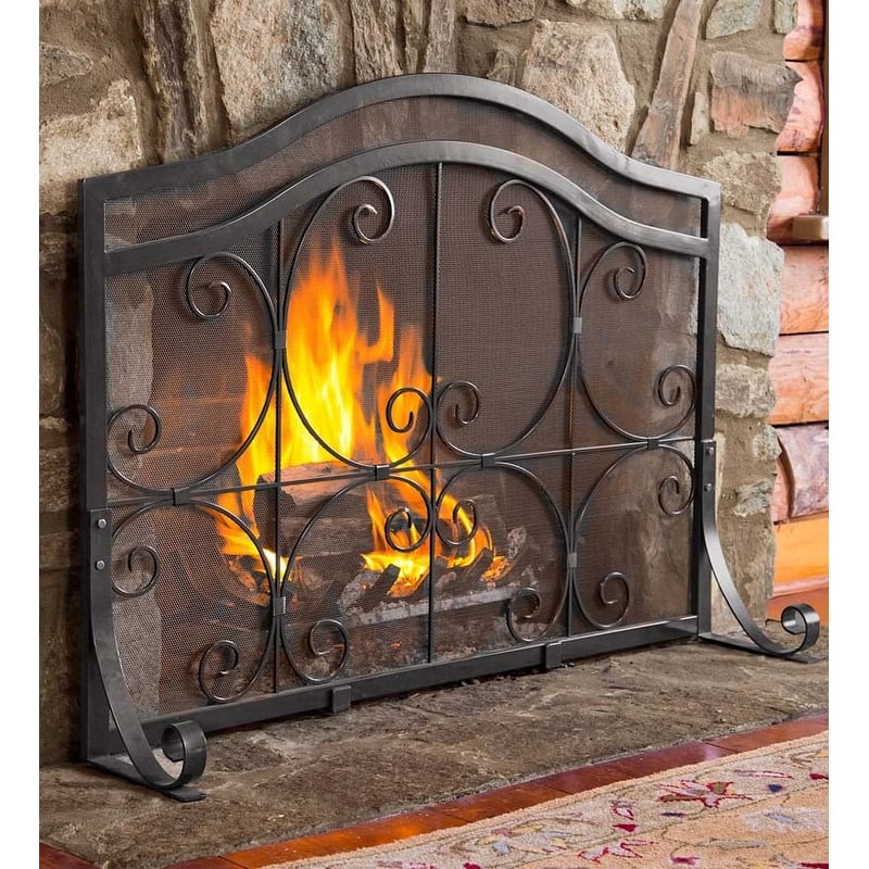 38" x 31" Crest Flat Guard Wrought Iron Fireplace Screen - Black - One Size