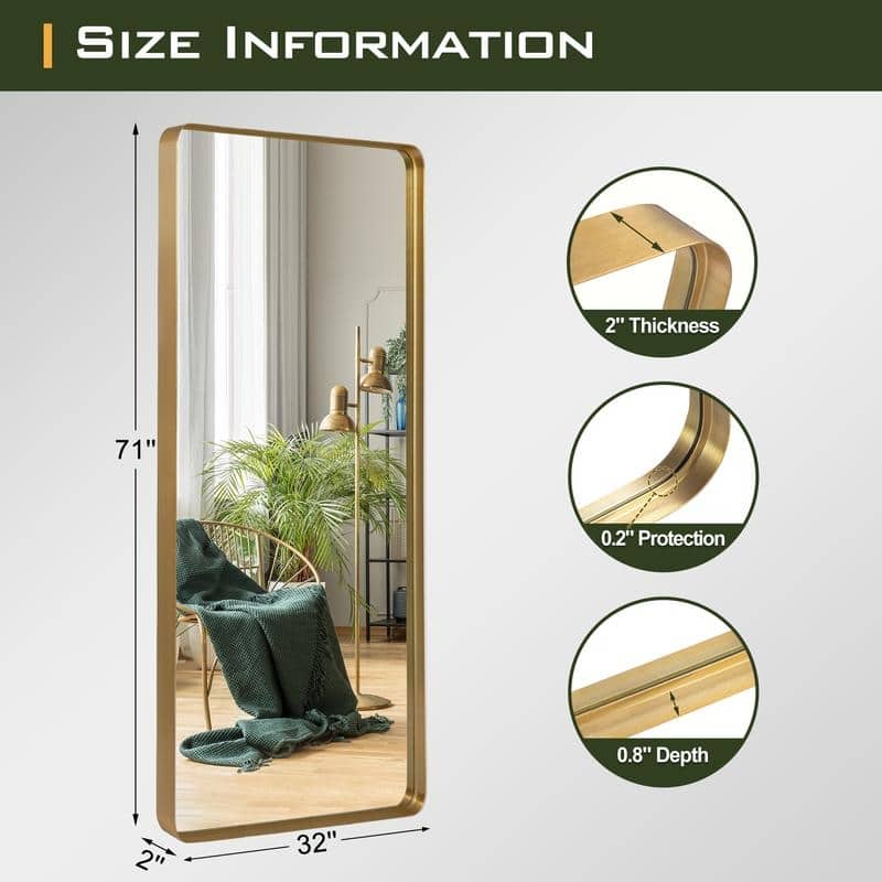 Full Length Mirror Aluminum Round Corner Rectangle Deep Frame Wall Decor Mirror Free Standing