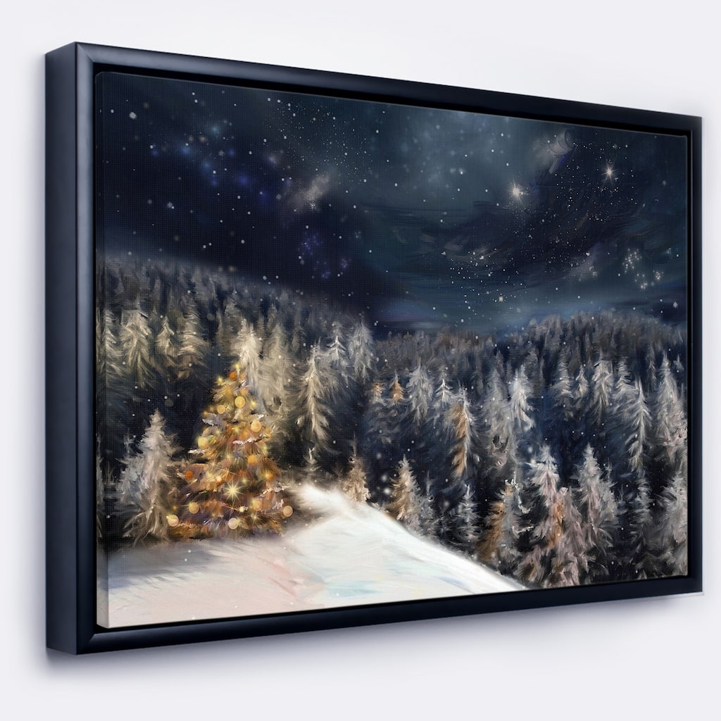 Designart "Night Forest Christmas Tree" Landscape Framed Canvas Art Print