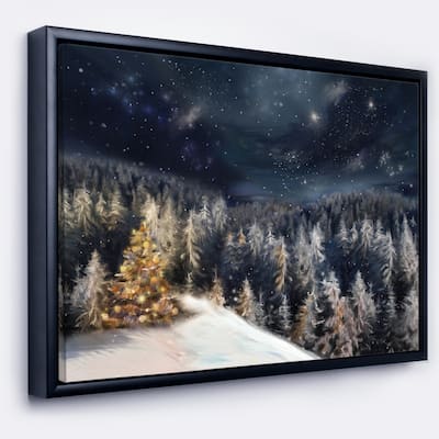 Designart "Night Forest Christmas Tree" Landscape Framed Canvas Art Print