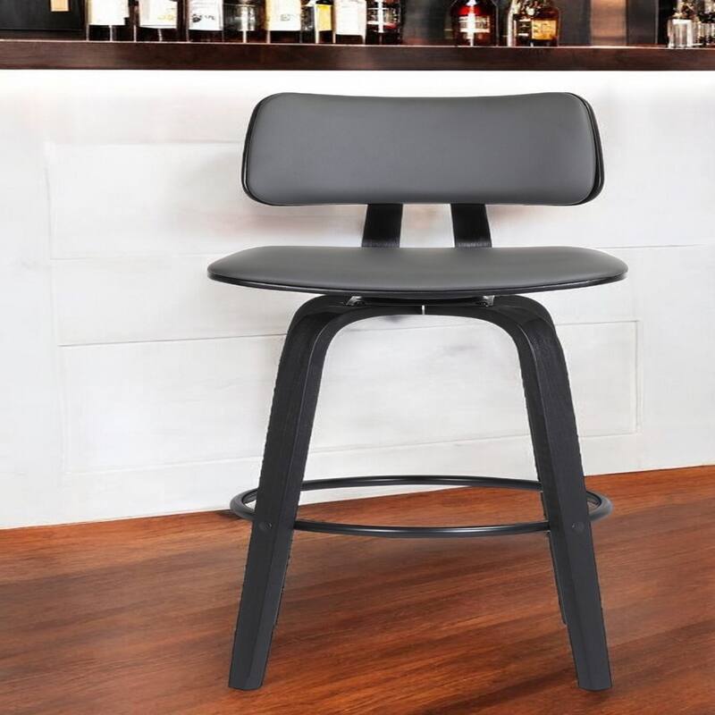 Faux Leather Armless Counter Height Bar Chair with Wood Frame, Swivel and Footrest