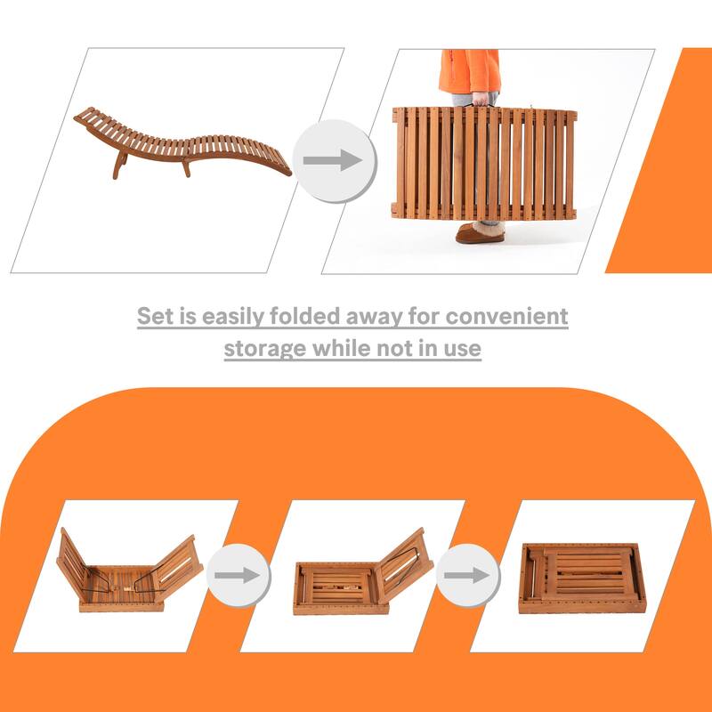 Patio Folding Chaise Lounge Set with Side Table