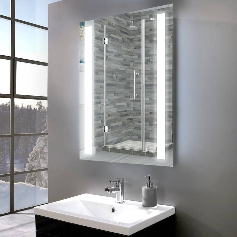 American Furniture Classics Model Backlit LED Mirror with 2 Vertical Frosted Inset Strips - N/A