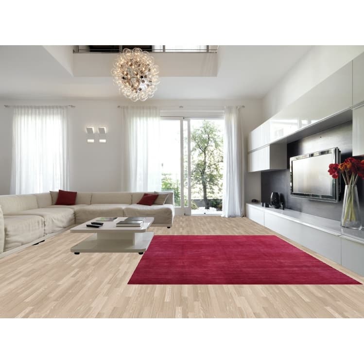 Hand Knotted Oriental 100% Wool Carpet Modern Solid Pink Gabbeh Area Rug - 12' 2'' X 9' 2''