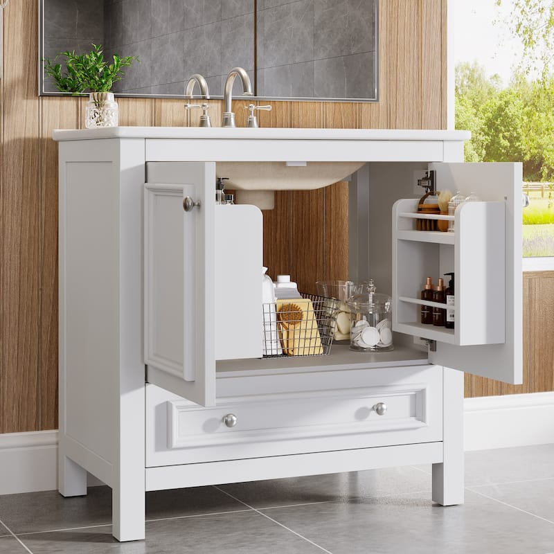 30 Inches Modern Bathroom Vanity with Sink, Vanity Cabinet with Drawer and Door Organizer