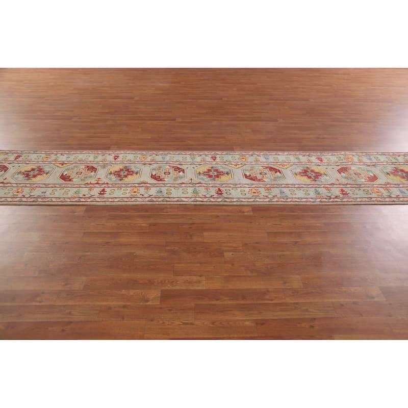 Hand Knotted Oriental 100% Wool Carpet Traditional Geometric Multi-Colored Kazak Runner Rug - 19' 10'' X 2' 6''