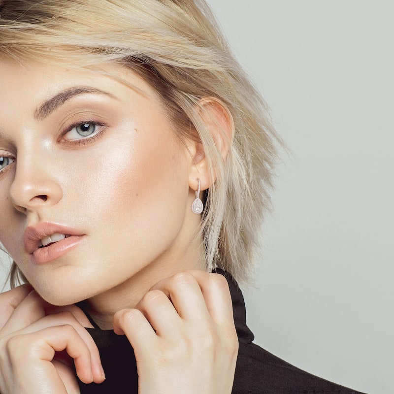 Miadora 10k White Gold 1ct TDW Diamond Composite Teardrop Halo Leverback Earrings