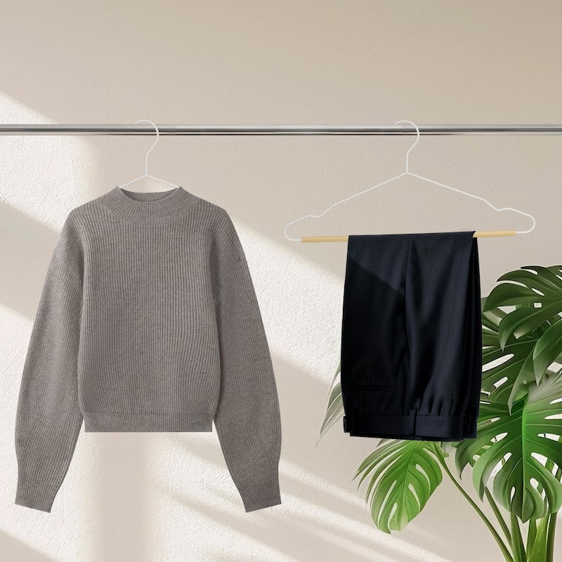 BP4U Heavy Duty Metal Clothes Hangers with Pants Bar, Wire Hangers with Beech Wood Trouser Bar for Sweaters, Jackets, Jeans