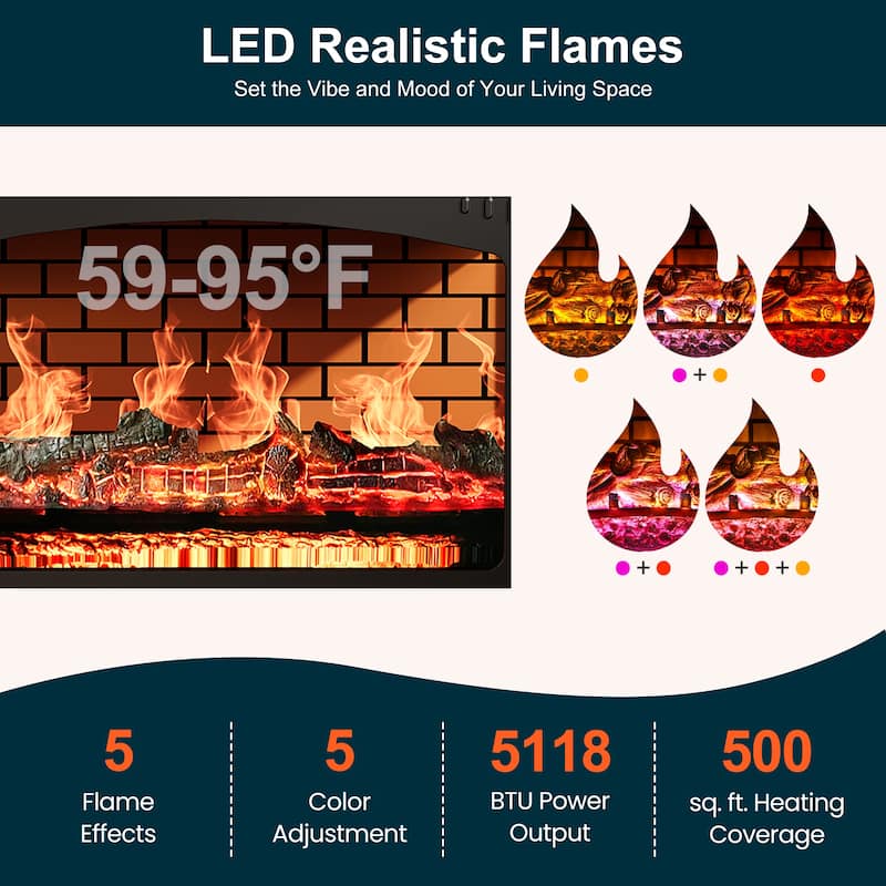Freestanding Electric Fireplace Heater with Realistic 3D Flame - N/A