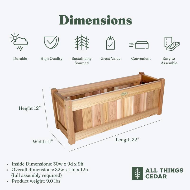 All Things Cedar 32 Inch Planter Box, Garden Bed for Flowers, Herbs & Vegetables - 9