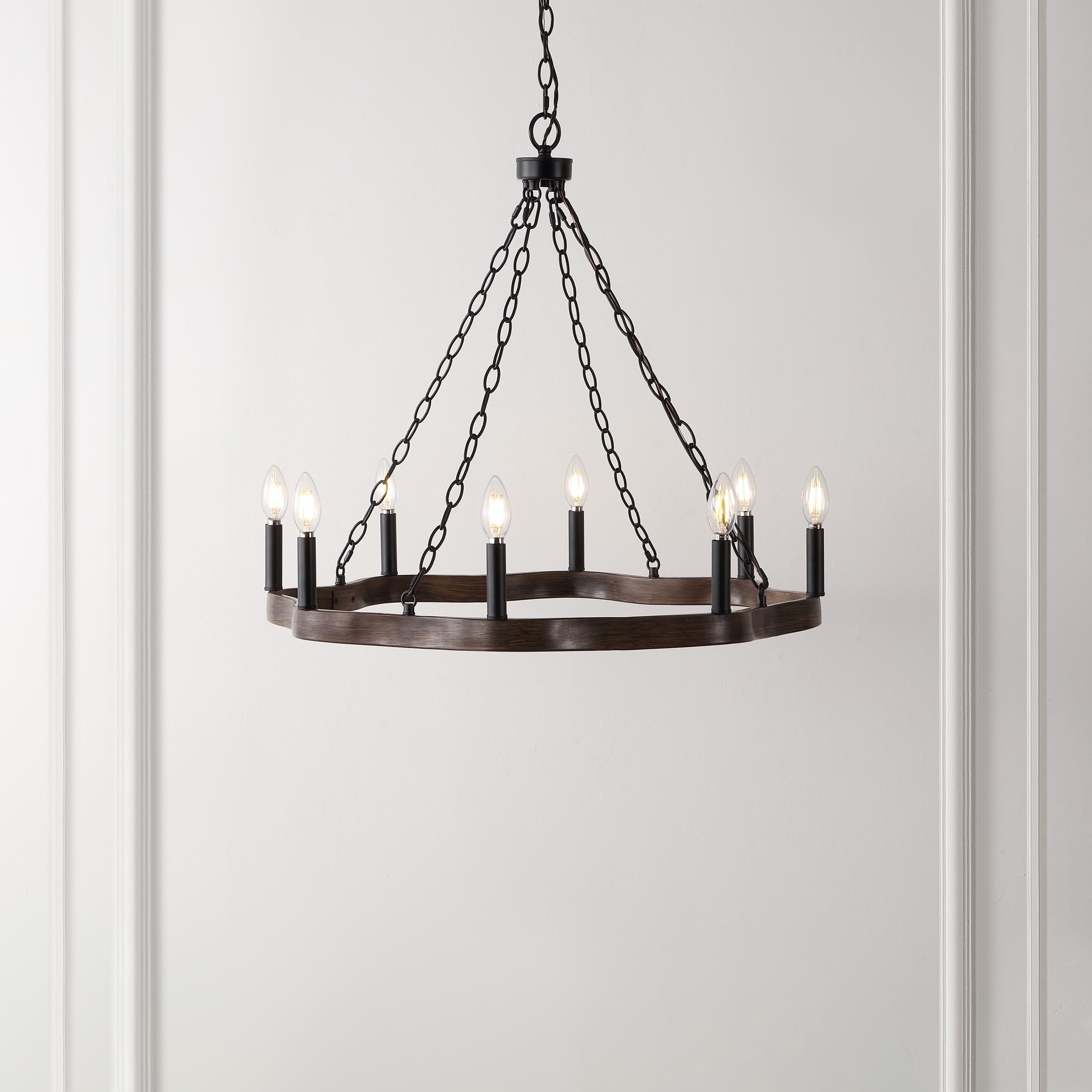 SAFAVIEH Lighting Terezia 28" Modern & Contemporary Chandelier (8-Bulb) - 28" W x 28" D x 89" H - Black/Brown