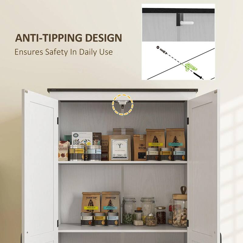 72" Farmhouse Kitchen Pantry Cabinet with Adjustable Shelves