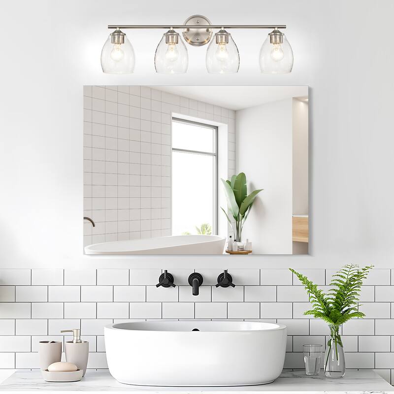 Brushed Nickel 3-Light/4-Light Vanity Light with Bell-shaped Seedy Glass Shades