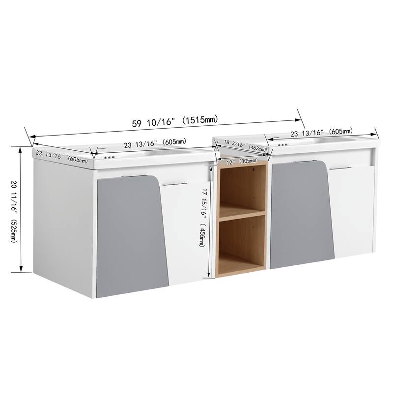 GDFStudio - Emerson Stylish Wall-Mounted Bathroom Vanity with Soft-Close Doors and Ceramic Sink