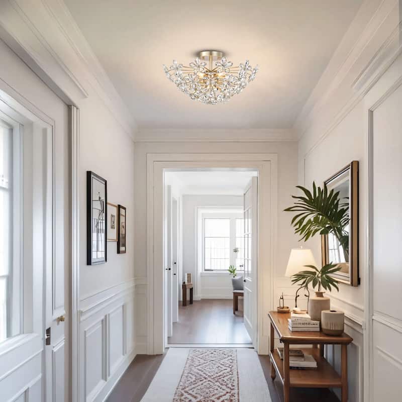 Rosa 6-Light Daisy Flower Crystal Large Size Flush Mount - Brushed Silver-ish Champagne