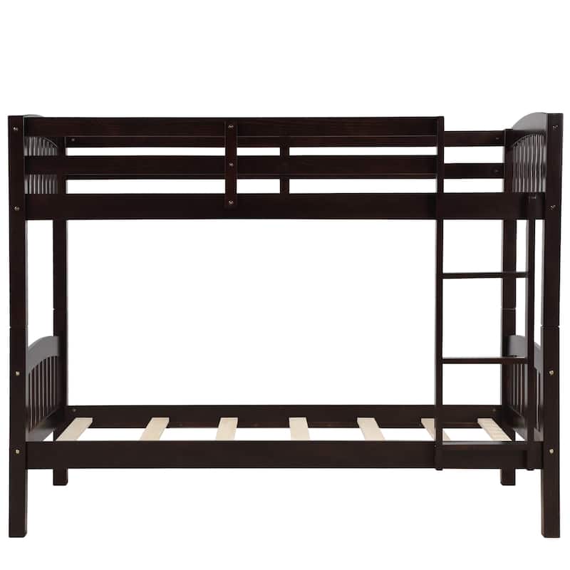 Twin over Twin Solid Wood Bunk Bed with Ladder and Fence