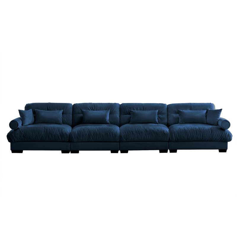 166" Velvet 4-Seater Sofa, Bolster Arms and High-Resilience Cushions